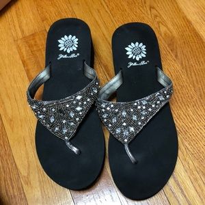 Yellow Box sequined flip flops